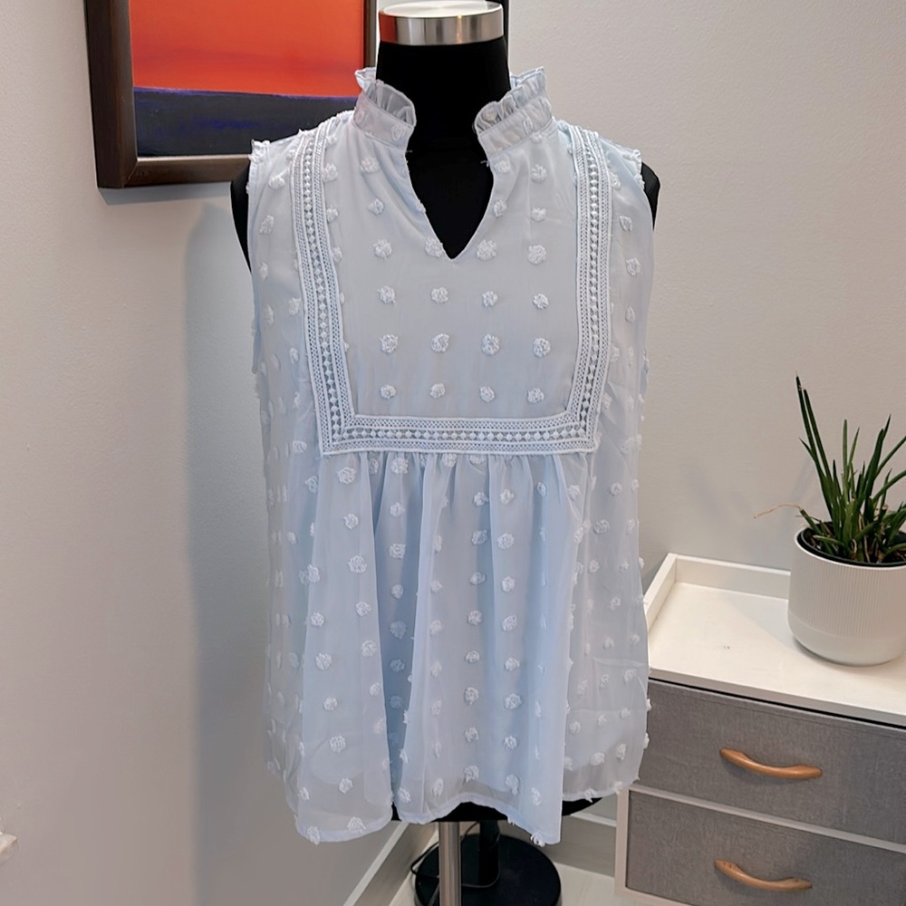 Chiffon sleeveless V-Neck Blue Blouse Size XL